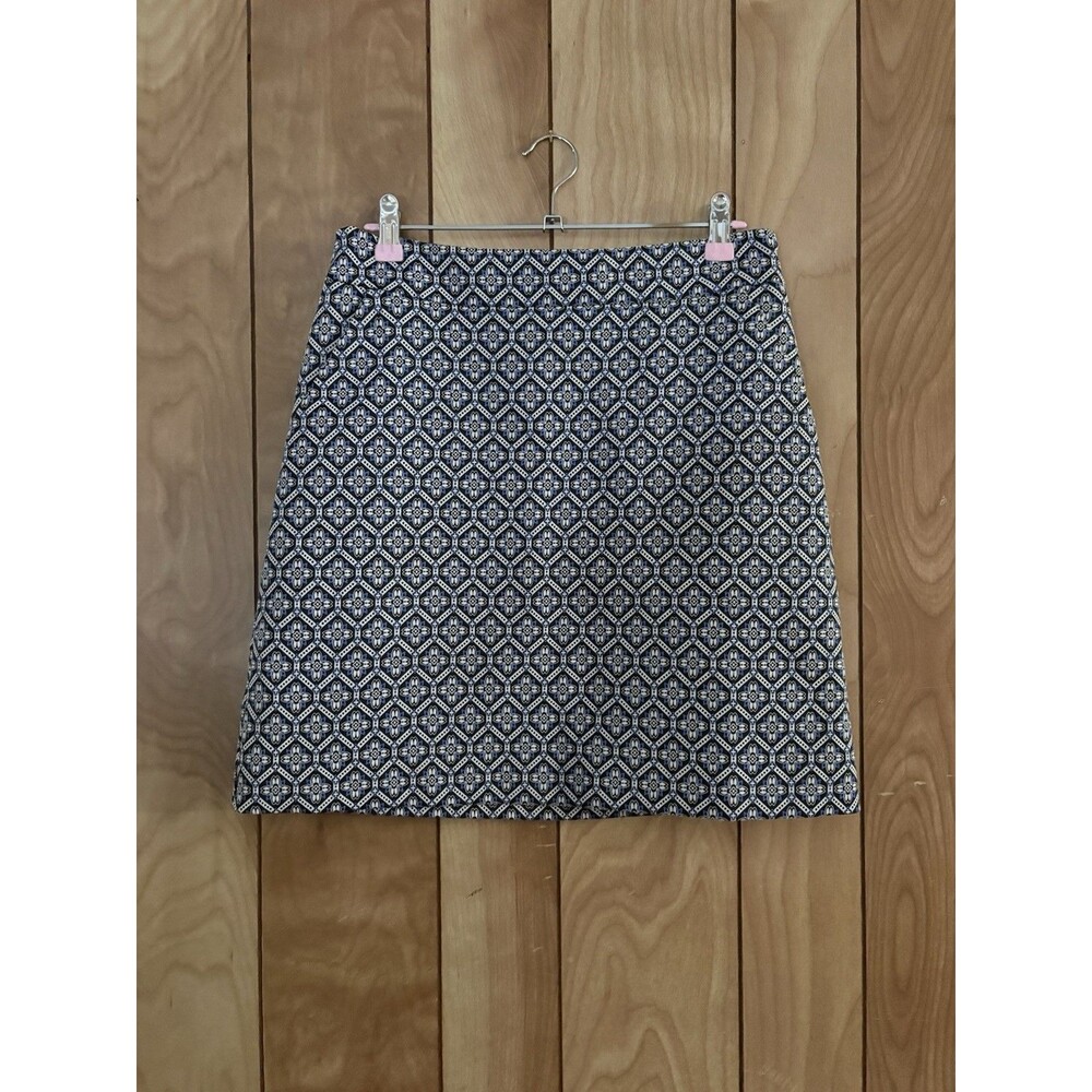 Loft Womens Size 2 Blue Black Geometric Floral Jacquard A-Line Mini Skirt 485757
